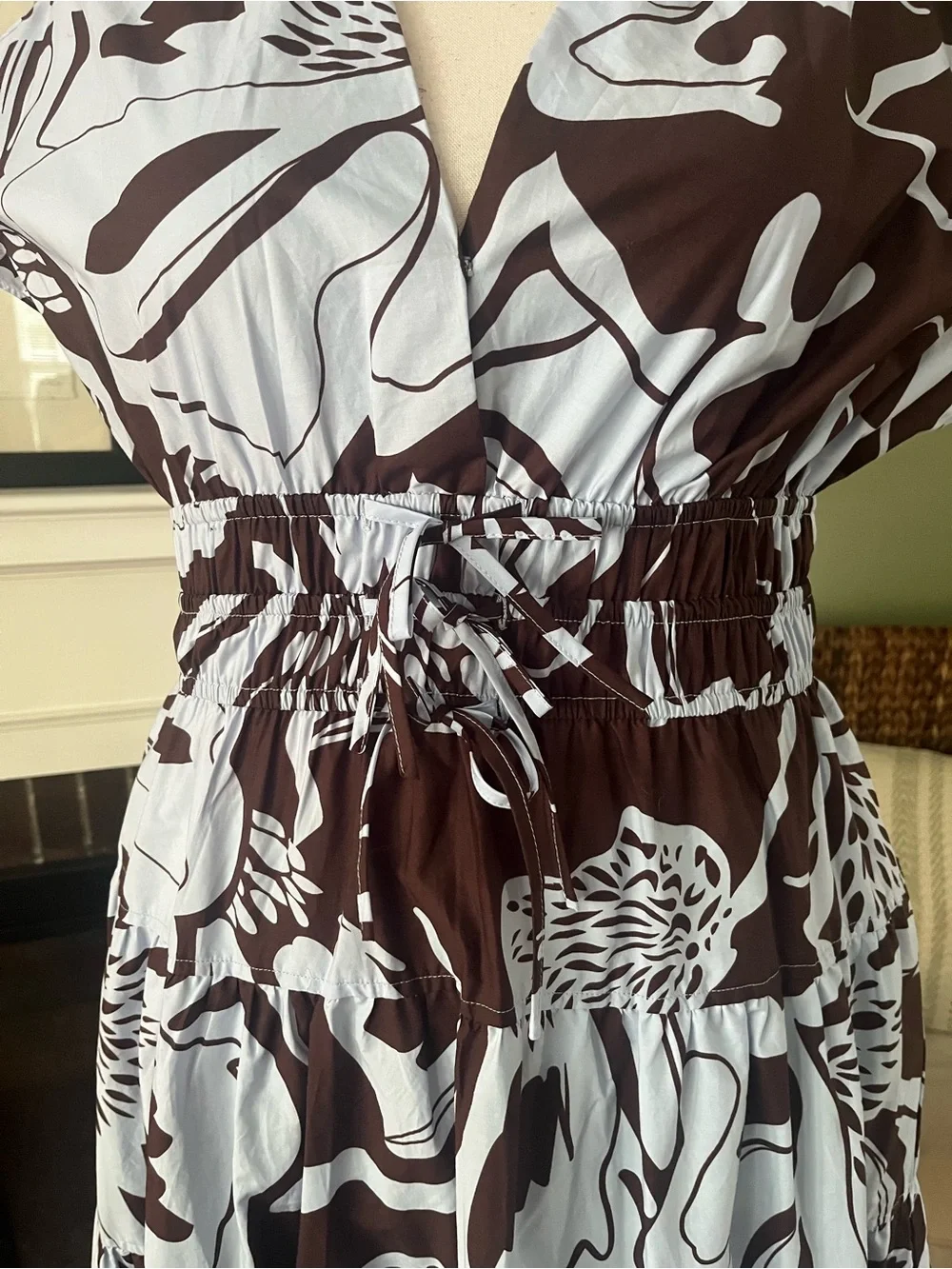 Cynthia Rowley Brown & Powder Blue Floral Tiered Maxi Dress size XL